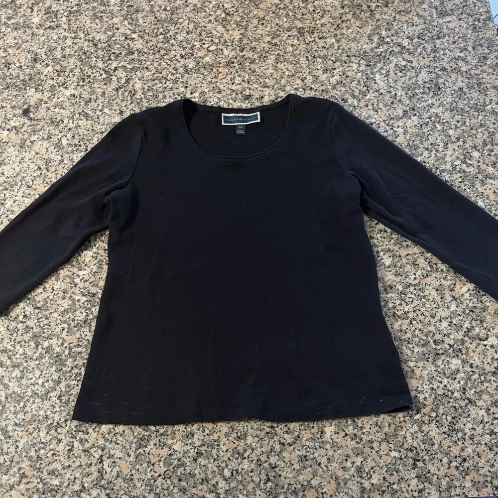 Black Karen Scott Petite Small 3/4 Sleeve Scoop Neck Tee - 100% Cotton
